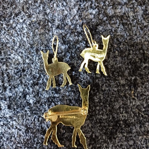 Handcrafted Sterling Silver & Glass Alpaca Brooch and Earrings Set by Krystyna's - Picture 2 of 7